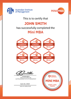 AIM Mini MBA certificate of completion